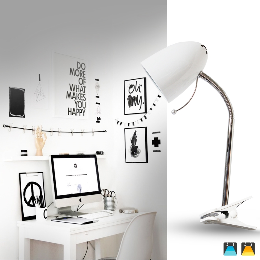 Aigostar -  Lámpara de mesa con clip 1xE27/11W/230V blanco/cromo brillante
