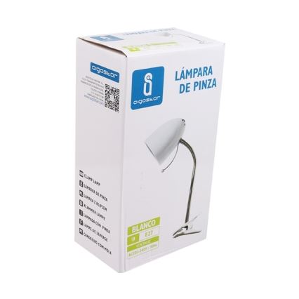 Aigostar -  Lámpara de mesa con clip 1xE27/11W/230V blanco/cromo brillante