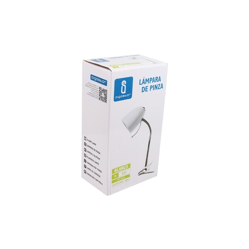 Aigostar -  Lámpara de mesa con clip 1xE27/11W/230V blanco/cromo brillante