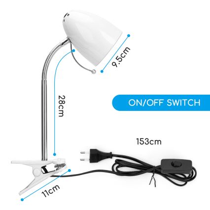 Aigostar -  Lámpara de mesa con clip 1xE27/11W/230V blanco/cromo brillante
