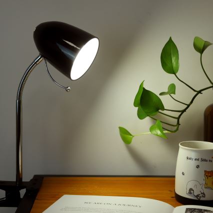 Aigostar -  Lámpara de mesa con clip 1xE27/11W/230V negro/cromo brillante