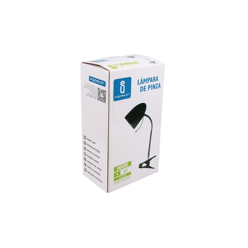 Aigostar -  Lámpara de mesa con clip 1xE27/11W/230V negro/cromo brillante