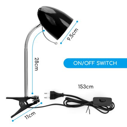 Aigostar -  Lámpara de mesa con clip 1xE27/11W/230V negro/cromo brillante