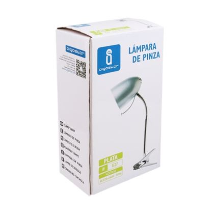 Aigostar -  Lámpara de mesa con clip 1xE27/11W/230V plata/cromo brillante