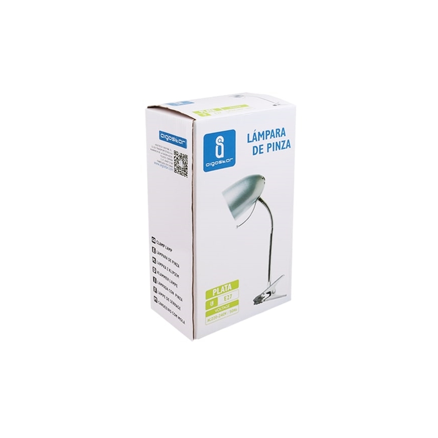 Aigostar -  Lámpara de mesa con clip 1xE27/11W/230V plata/cromo brillante