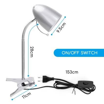 Aigostar -  Lámpara de mesa con clip 1xE27/11W/230V plata/cromo brillante
