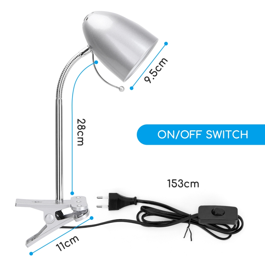 Aigostar -  Lámpara de mesa con clip 1xE27/11W/230V plata/cromo brillante
