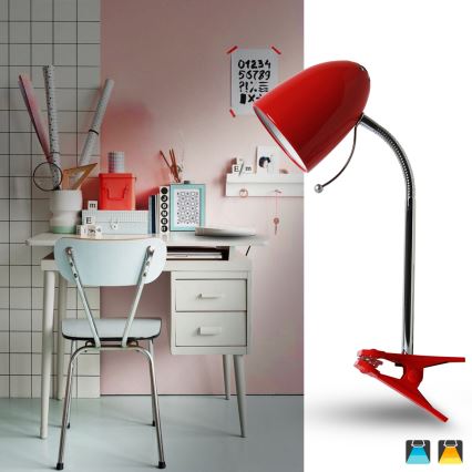 Aigostar - Lámpara de mesa con clip 1xE27/11W/230V rojo/cromo brillante