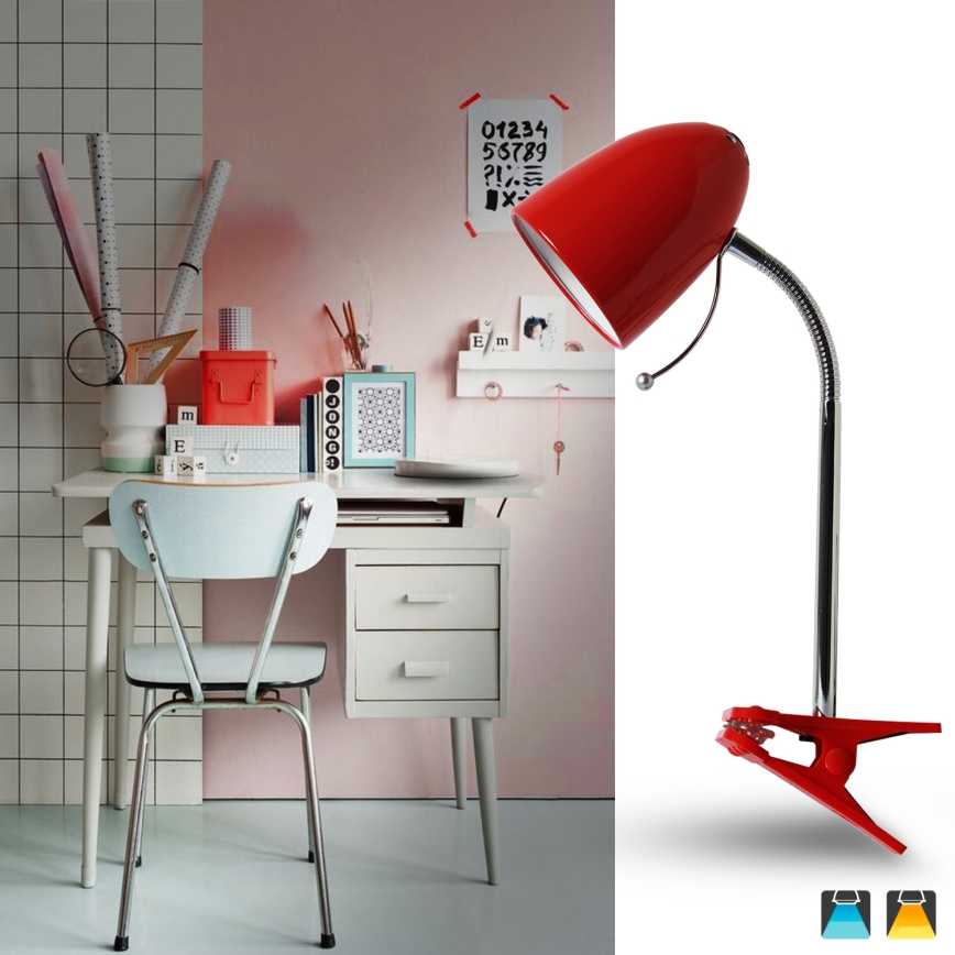 Aigostar - Lámpara de mesa con clip 1xE27/11W/230V rojo/cromo brillante