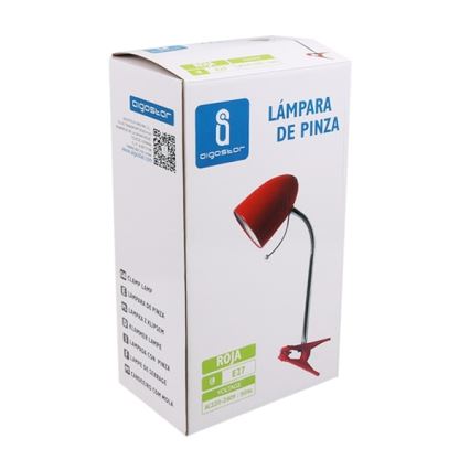 Aigostar - Lámpara de mesa con clip 1xE27/11W/230V rojo/cromo brillante