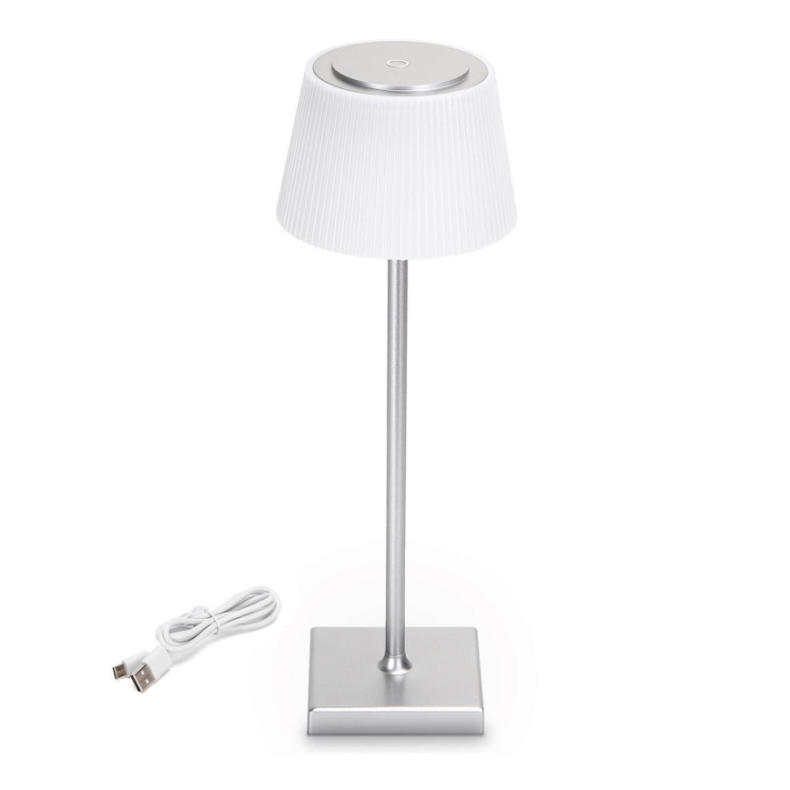 Aigostar - Lámpara de mesa LED de exterior regulable y recargable LED/4W/5V 3600mAh blanco/cromo mate IP54