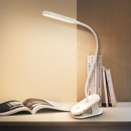 Aigostar - LED Lámpara de mesa recargable con dimmer con clip LED/2,5W/5V 1200mAh blanco