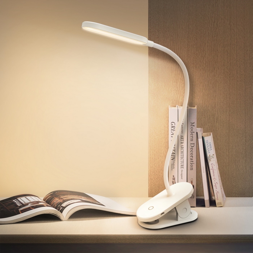 Aigostar - LED Lámpara de mesa recargable con dimmer con clip LED/2,5W/5V 1200mAh blanco