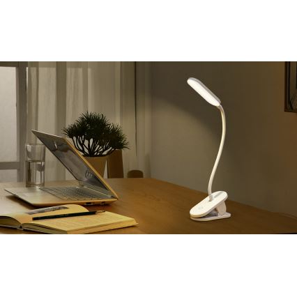 Aigostar - LED Lámpara de mesa recargable con dimmer con clip LED/2,5W/5V 1200mAh blanco