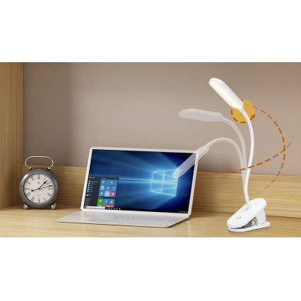 Aigostar - LED Lámpara de mesa recargable con dimmer con clip LED/2,5W/5V 1200mAh blanco
