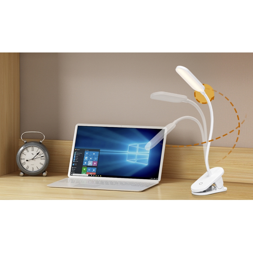 Aigostar - LED Lámpara de mesa recargable con dimmer con clip LED/2,5W/5V 1200mAh blanco
