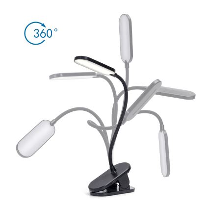 Aigostar - Lámpara de mesa LED recargable y regulable con clip LED/2,5W/5V negro