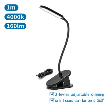 Aigostar - Lámpara de mesa LED recargable y regulable con clip LED/2,5W/5V negro