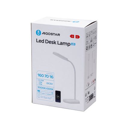 Aigostar - Lámpara de mesa LED regulable con carga inalámbrica LED/2,5W/5V blanco