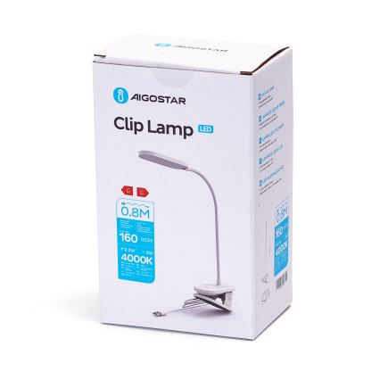 Aigostar - Lámpara de mesa LED regulable con clip LED/2,5W/5V blanco