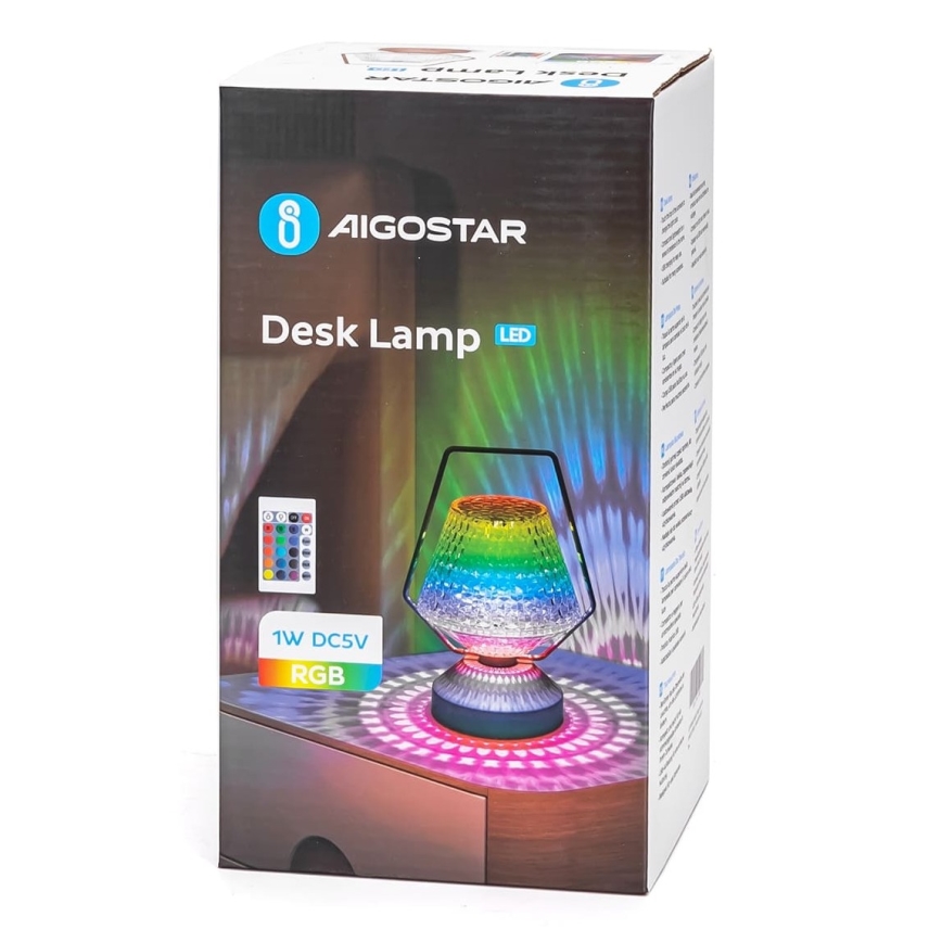 Aigostar - Lámpara de mesa recargable y regulable LED RGB LED/1W/5V 1800mAh 20 cm + mando a distancia
