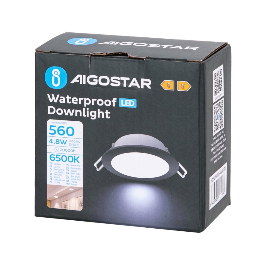 Aigostar - Lámpara empotrable de baño LED LED/4,8W/230V 6500K negro IP65