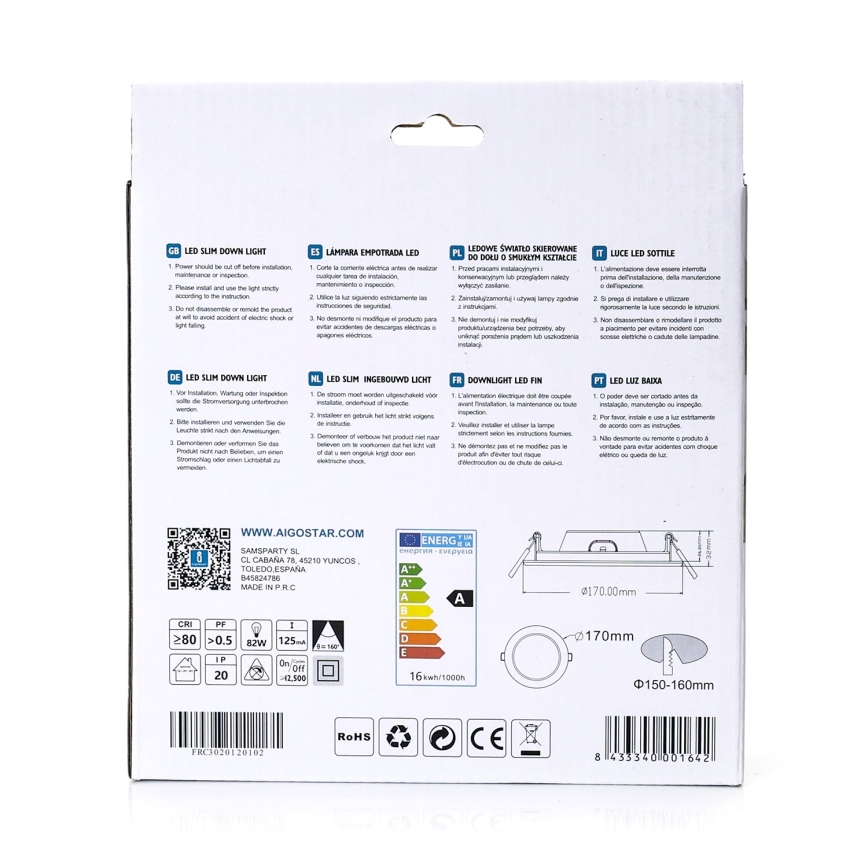 Aigostar - Lámpara empotrable LED ULTRATHIN LED/16W/230V 6000K blanco