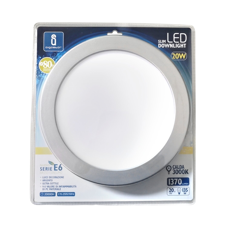 Aigostar - Lámpara empotrable LED ULTRATHIN LED/20W/230V 3000K cromo mate
