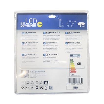Aigostar - Lámpara empotrable LED ULTRATHIN LED/20W/230V 3000K cromo mate