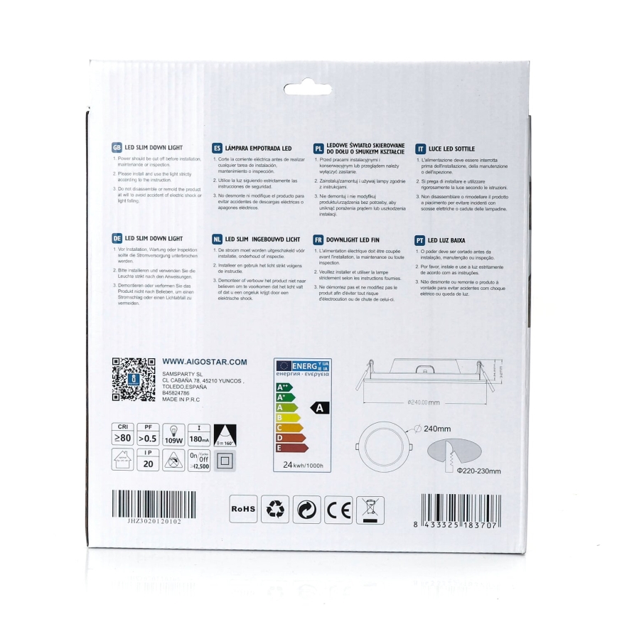 Aigostar - Lámpara empotrable LED ULTRATHIN LED/24W/230V 4000K blanco