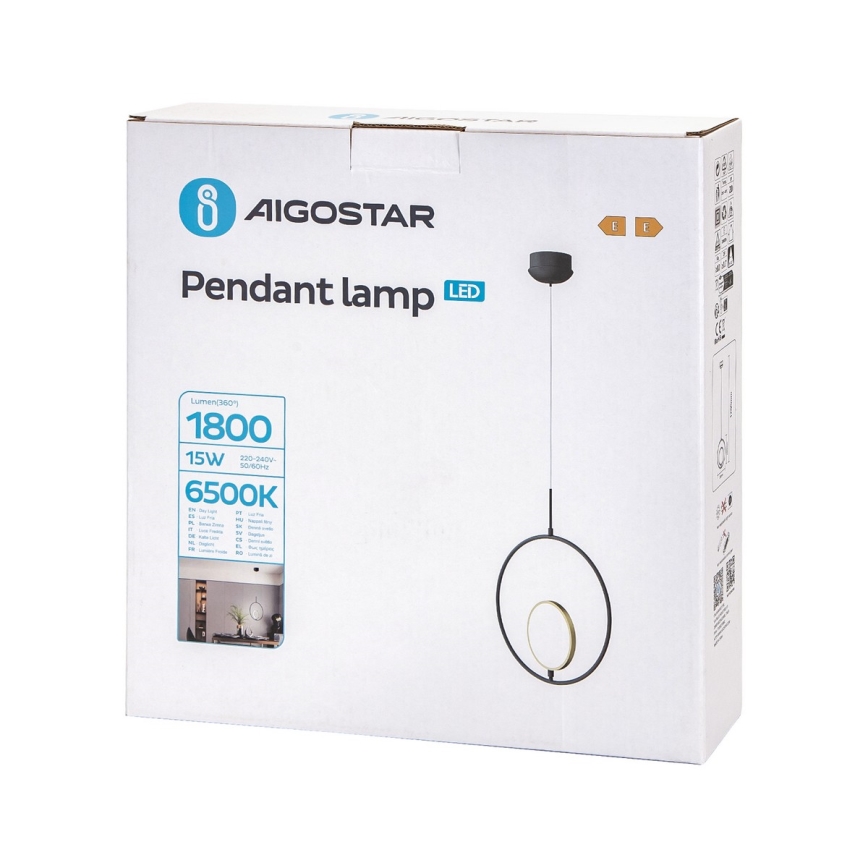 Aigostar - Lámpara LED colgante LED/15W/230V 2700K negro/dorado
