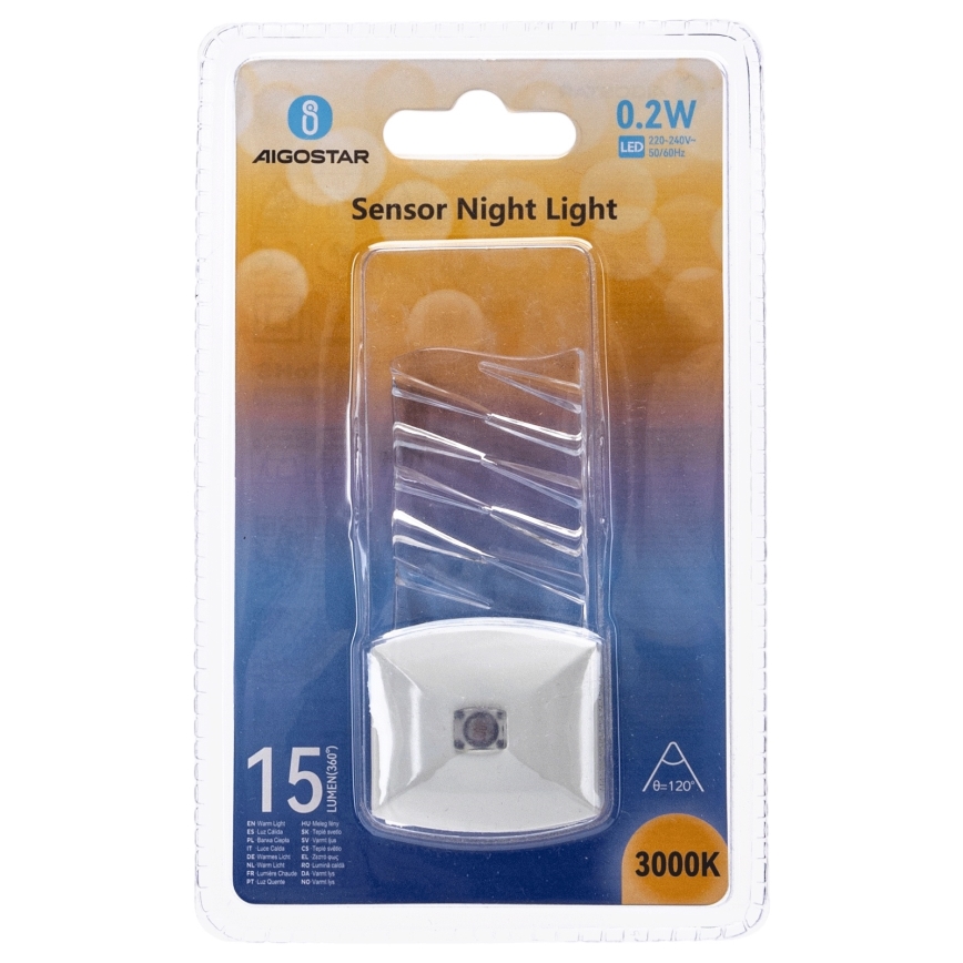 Aigostar - LED Luz nocturna con sensor crepuscular LED/0,2W/230V 3000K