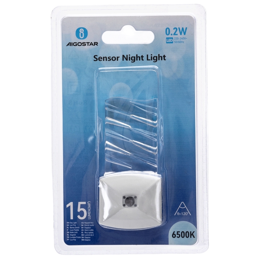 Aigostar - LED Luz nocturna con sensor crepuscular LED/0,2W/230V 6500K