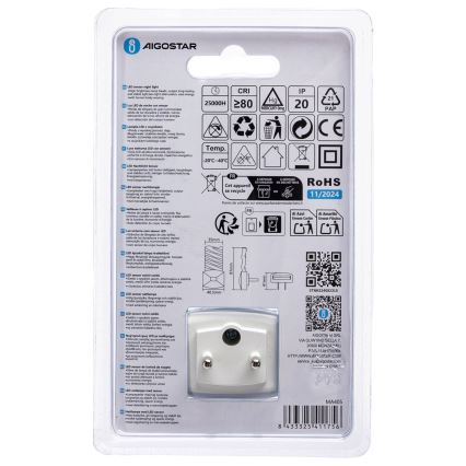 Aigostar - LED Luz nocturna con sensor crepuscular LED/0,2W/230V 6500K