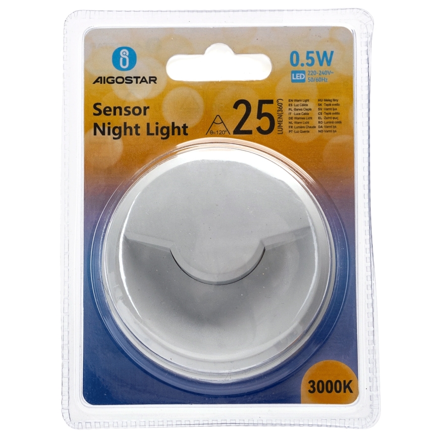 Aigostar - LED Luz nocturna con sensor crepuscular LED/0,5W/230V 3000K