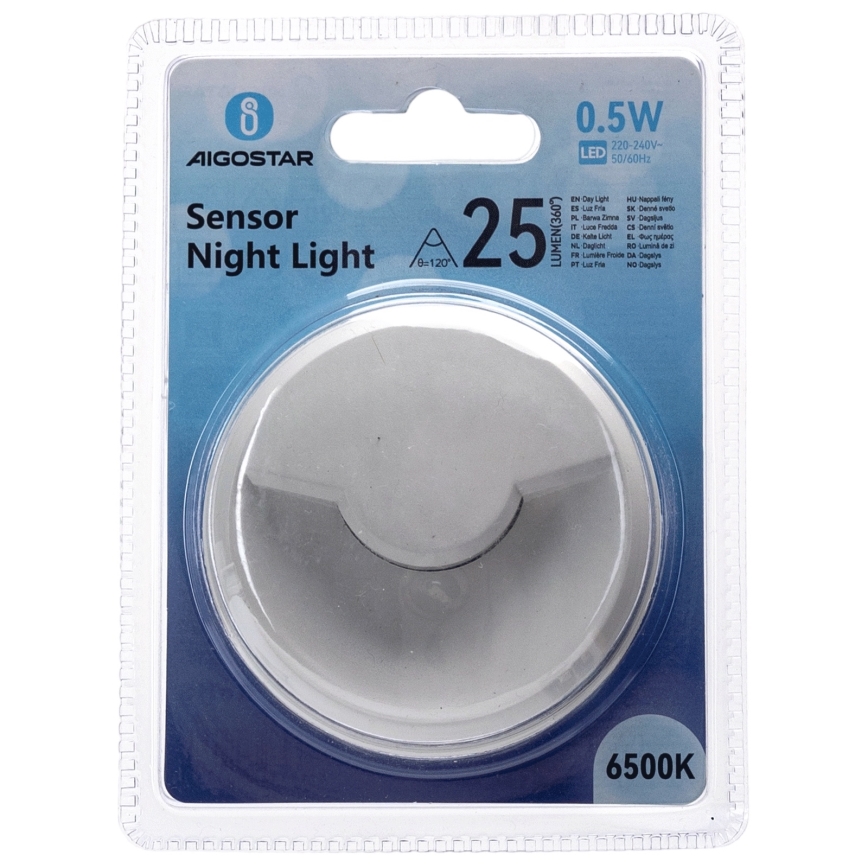 Aigostar - LED Luz nocturna con sensor crepuscular LED/0,5W/230V 6500K