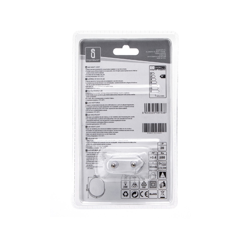 Aigostar - Lámpara LED nocturna con sensor LED/1W/230V 6500K oválný