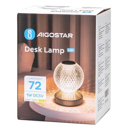 Aigostar - Lámpara de mesa LED recargable y regulable LED/1W/5V 2700/4000/6500K 1800mAh 13,5 cm