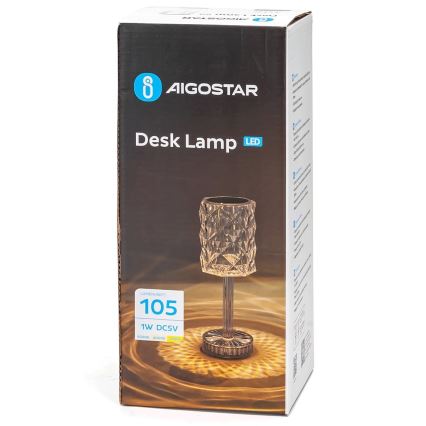 Aigostar - Lámpara de mesa LED recargable y regulable LED/1W/5V 2700/4000/6500K 1800mAh 26 cm