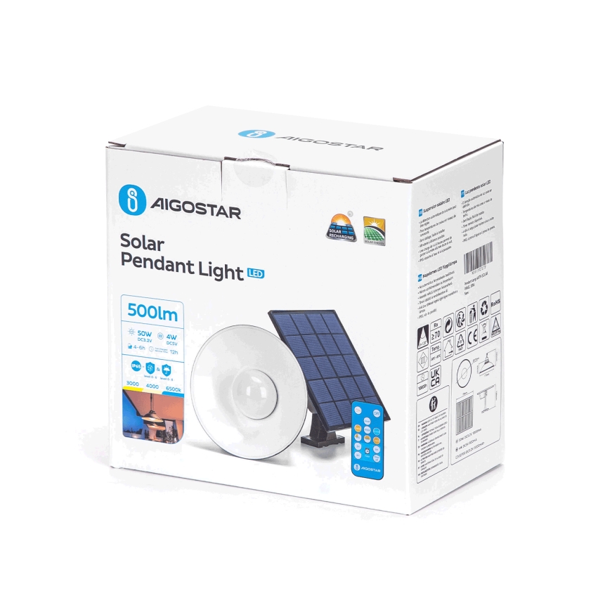 Aigostar - Lámpara solar LED regulable en cadena LED/3,2V 3000K/4000K/6500K 5000 mAh IP65 + mando a distancia