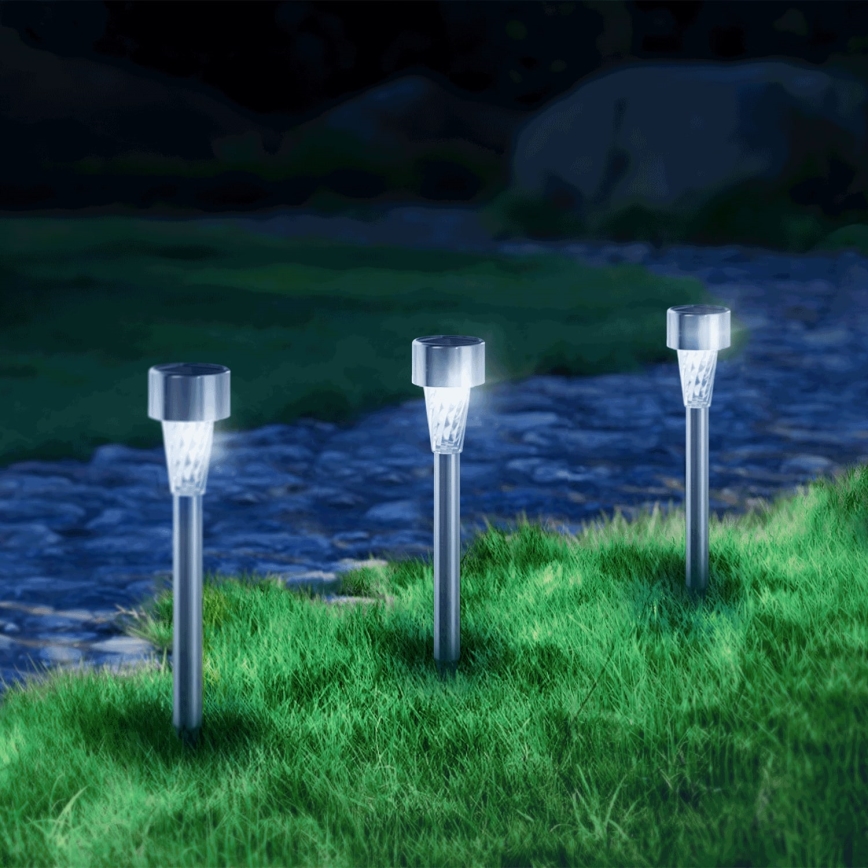Aigostar - Lámpara solar LED LED/0,006W/1,2V 40 mAh 29,5 cm cromo mate 6500K IP44