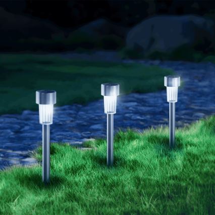 Aigostar - Lámpara solar LED LED/0,006W/1,2V 29,5 cm 40 mAh cromo mate 6500K IP44