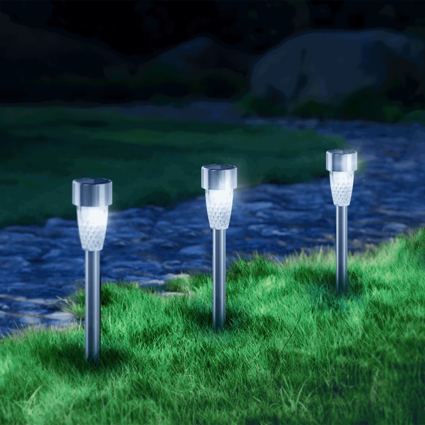 Aigostar - Lámpara solar LED LED/0,006W/1,2V 40 mAh 29,7 cm cromo mate 6500K IP44