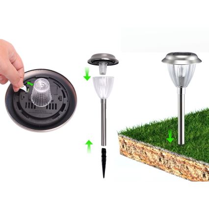 Aigostar - Lámpara solar LED LED/0,08W/2V 30,4 cm 6500K IP44 cromo mate