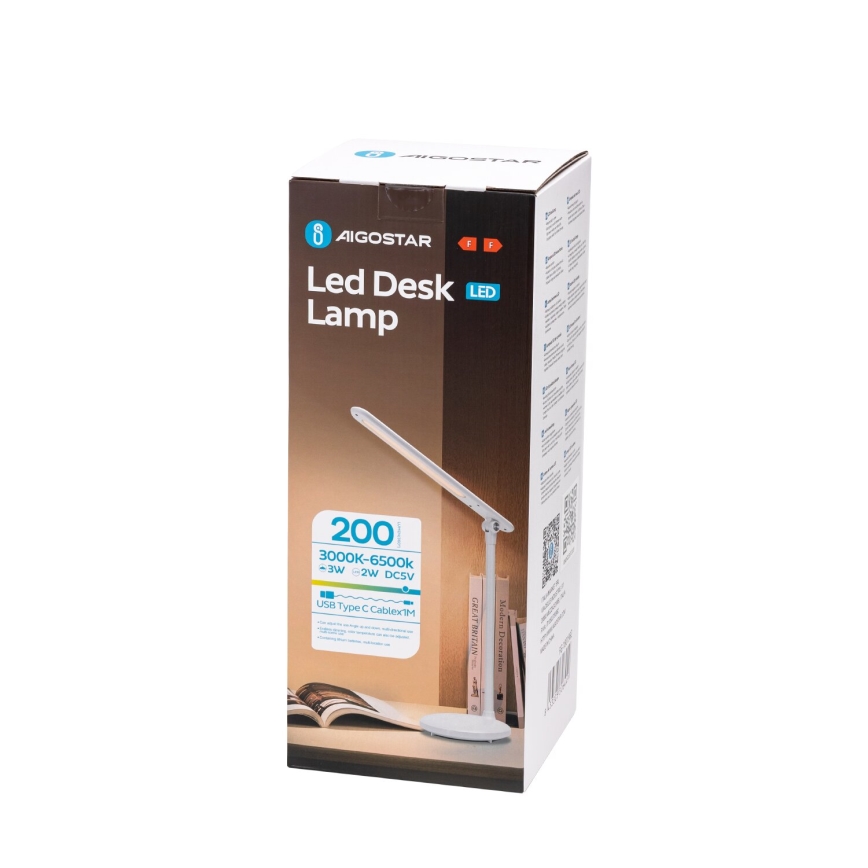 Aigostar - LED Lámpara de mesa táctil recargable y regulable LED/3W/5V 1200mAh 3000/4000/6500K