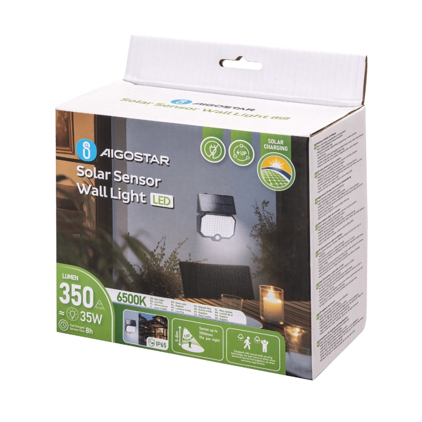 Aigostar - LED Lámpara solar con sensor de movimiento LED/2,4W/3,7V IP65