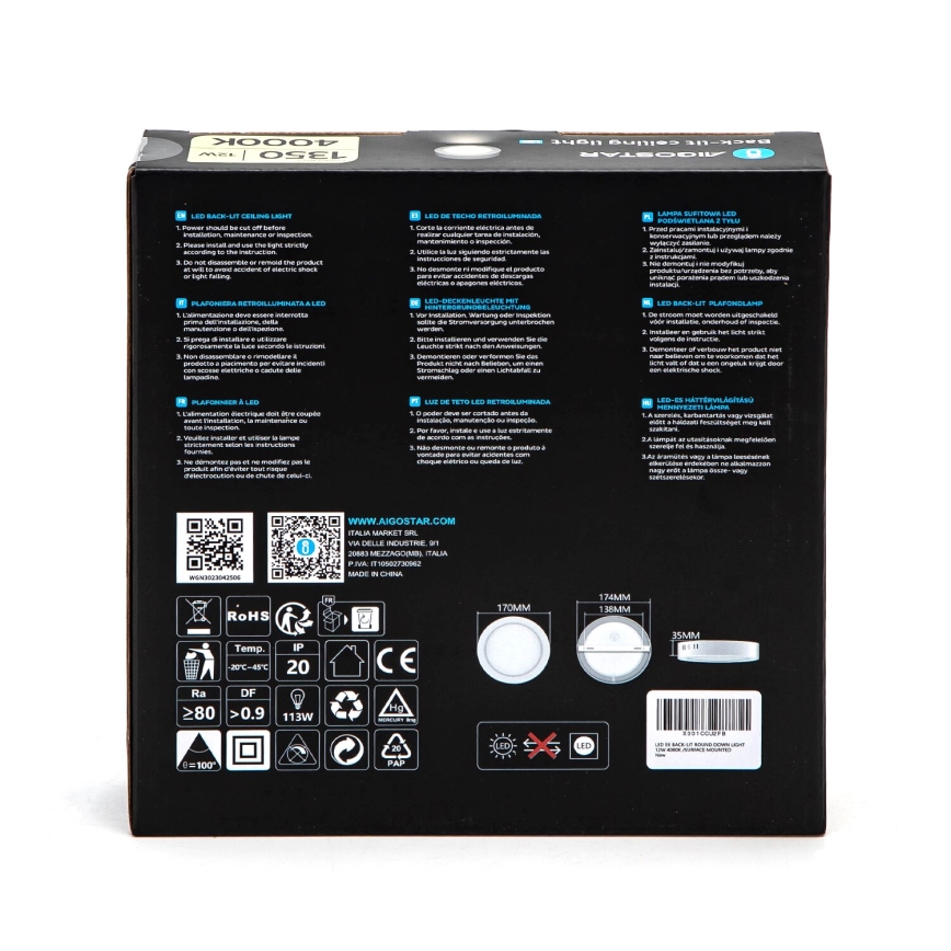 Aigostar - LED Plafón LED/12W/230V diá. 17,4 cm 4000K blanco