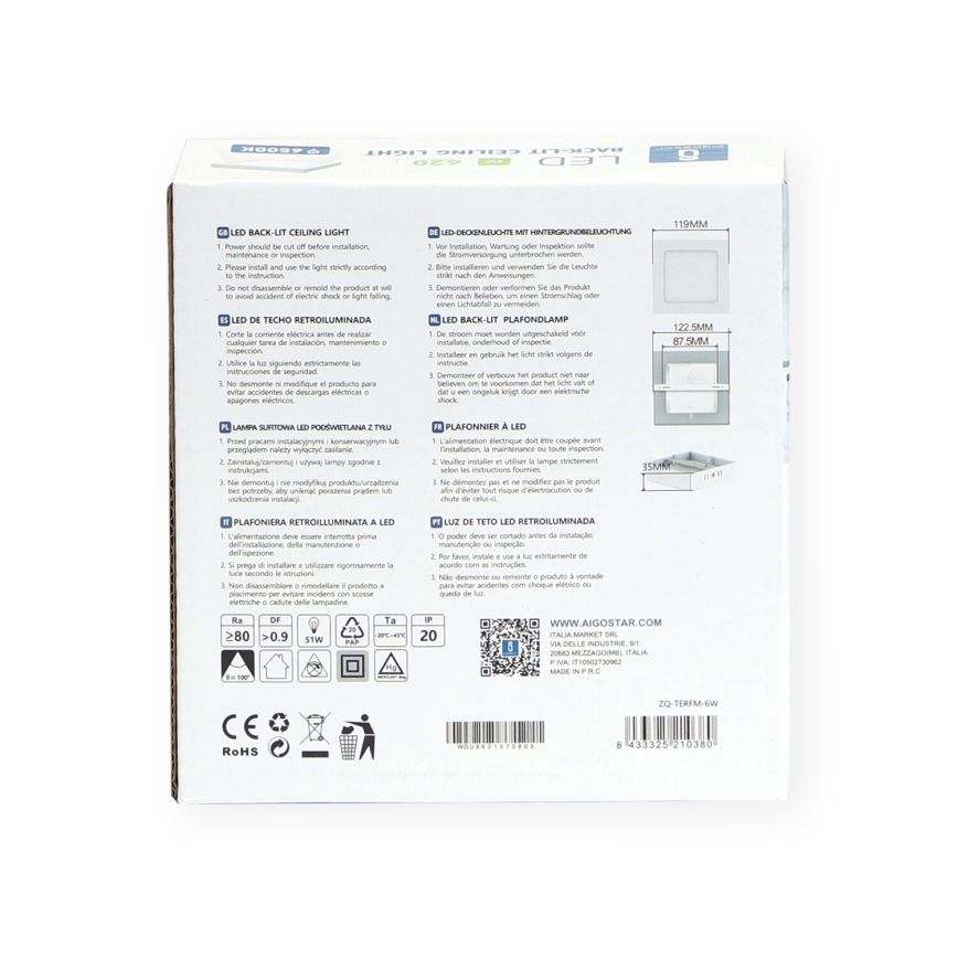 Aigostar - LED Plafón LED/6W/230V 12,2x12,2 cm 6500K blanco