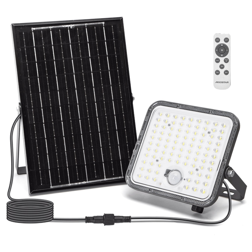 Aigostar - LED Proyector solar regulable con sensor LED/120W/3,4V IP66 + control remoto
