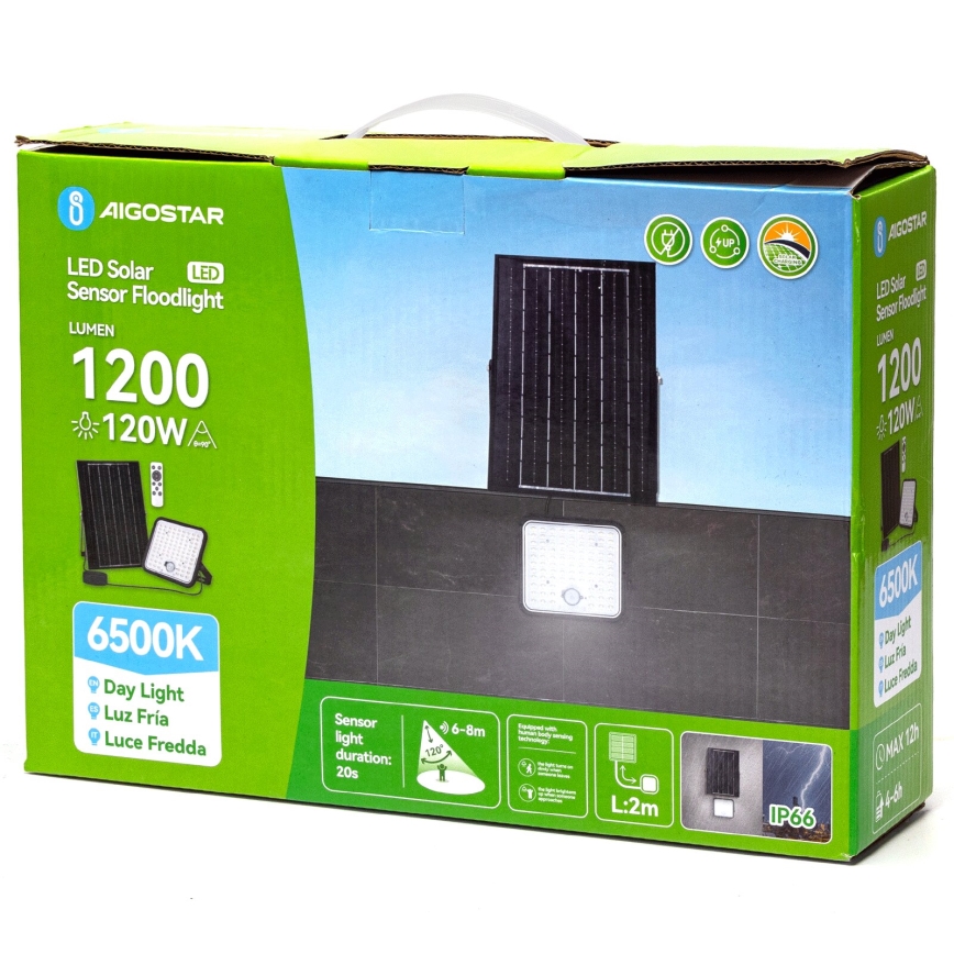 Aigostar - LED Proyector solar regulable con sensor LED/120W/3,4V IP66 + control remoto